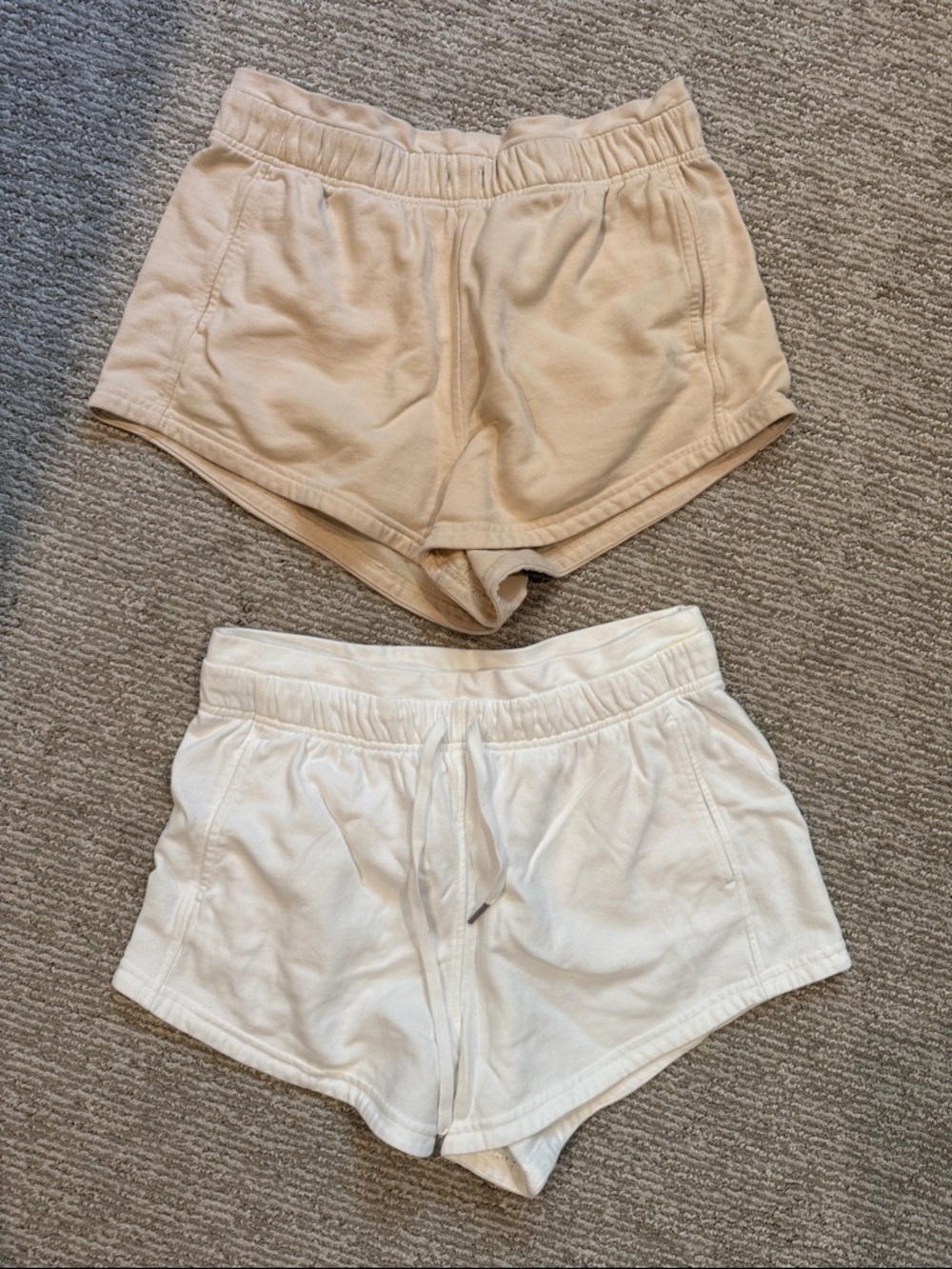 Lounge Workout Shorts Pockets Cream White Cozy Athleisure Flowy Loose Bundle